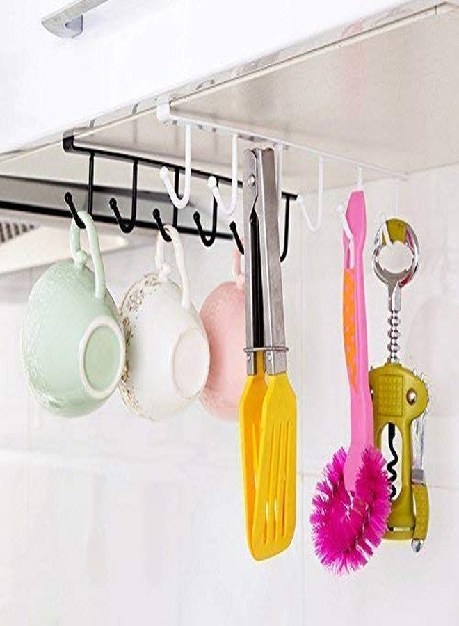 JSJPO | Metal Multifunction Under Shelf Coffee Mug Cup Holder Rack Organizer Stand for Kitchen Counter, Cabinet, Table with 6 Hooks (Black) Set of (1) - Image 3